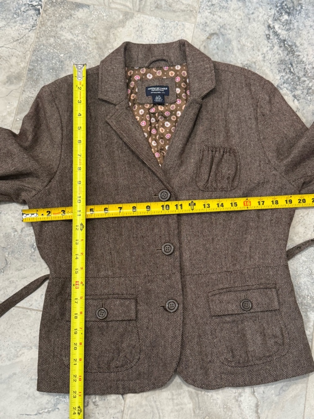 Y2K American Eagle Outfitters Brown Herringbone Tweed Blazer - Wool Blend - Picture 10 of 11